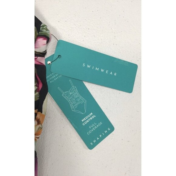 Aqua Green Women's UPF 50 V-Neck Ruched Shaping Swimsuit Black Floral Size 12 💚 - Picture 2 of 5